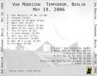 VAN MORRISON 2006-05-19 Berlin, Germany - Tempodro